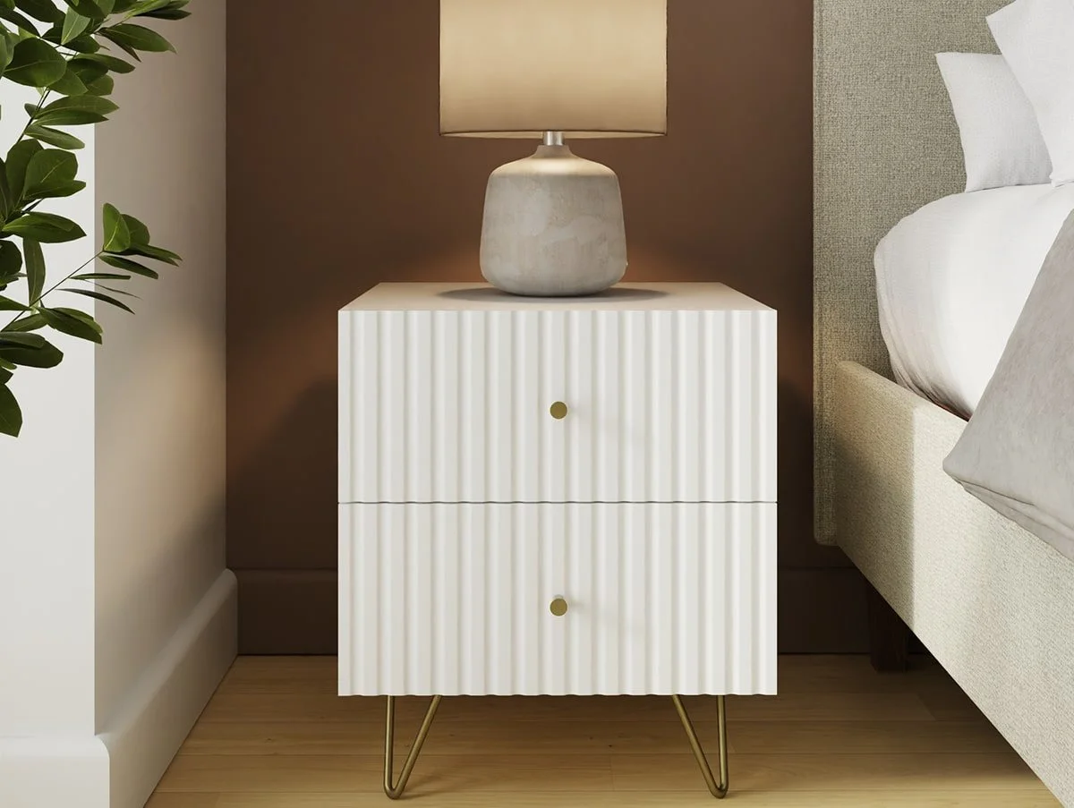 GFW GFW Thalia White Ribbed 2 Drawer Bedside Table