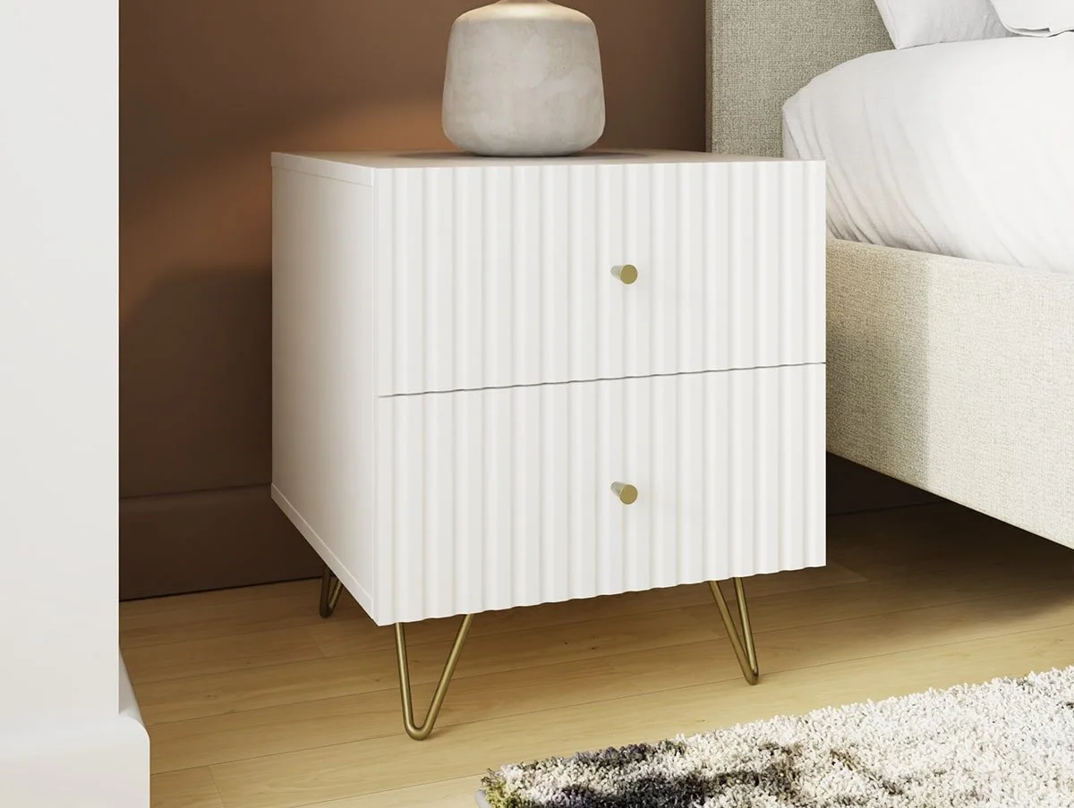 GFW GFW Thalia White Ribbed 2 Drawer Bedside Table