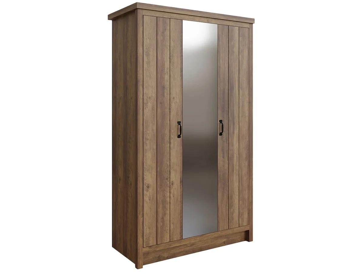 GFW GFW Boston Knotty Oak Mirrored 3 Door Wardrobe