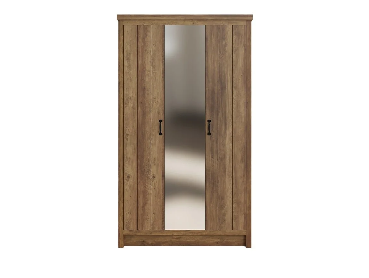 GFW GFW Boston Knotty Oak Mirrored 3 Door Wardrobe