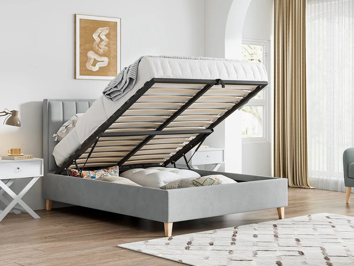 Bedmaster Bedmaster Rhodes Grey Velvet Ottoman Bed Frame