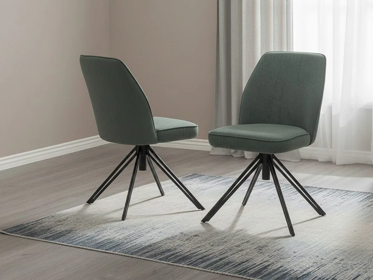 Core Core Aspen Set of 2 Green Cord Fabric Swivel Dining Chair