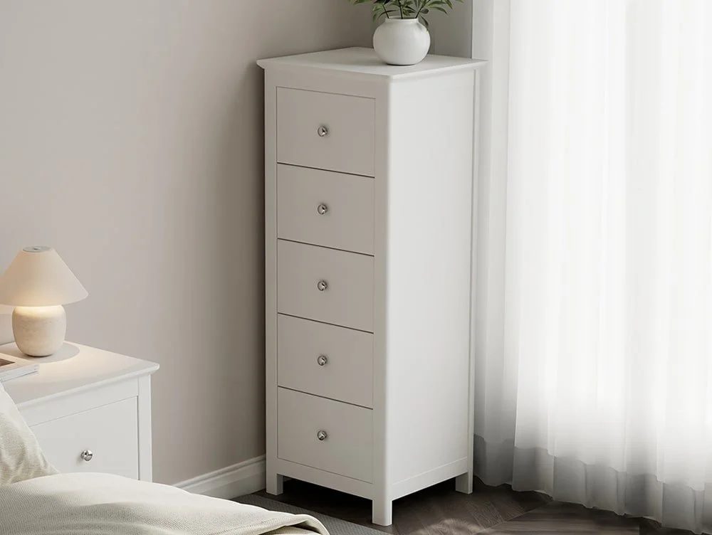 Core Core Nairn 5 Drawer White Narrow Chest of Drawers