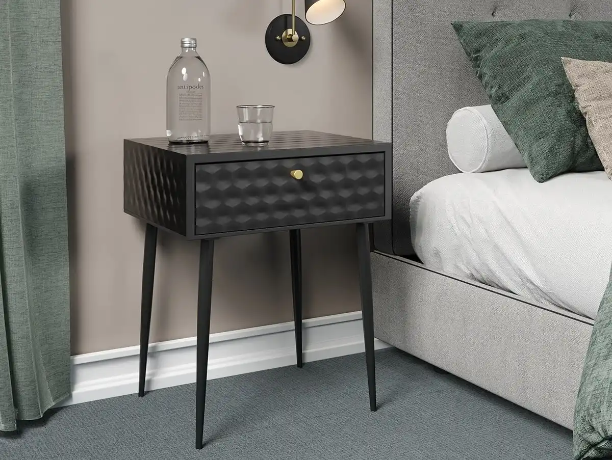 Core Core Saturn 1 Drawer Black Metal Bedside Table
