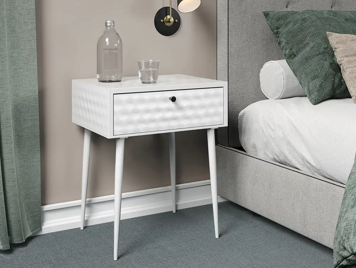 Core Core Saturn 1 Drawer White Metal Bedside Table