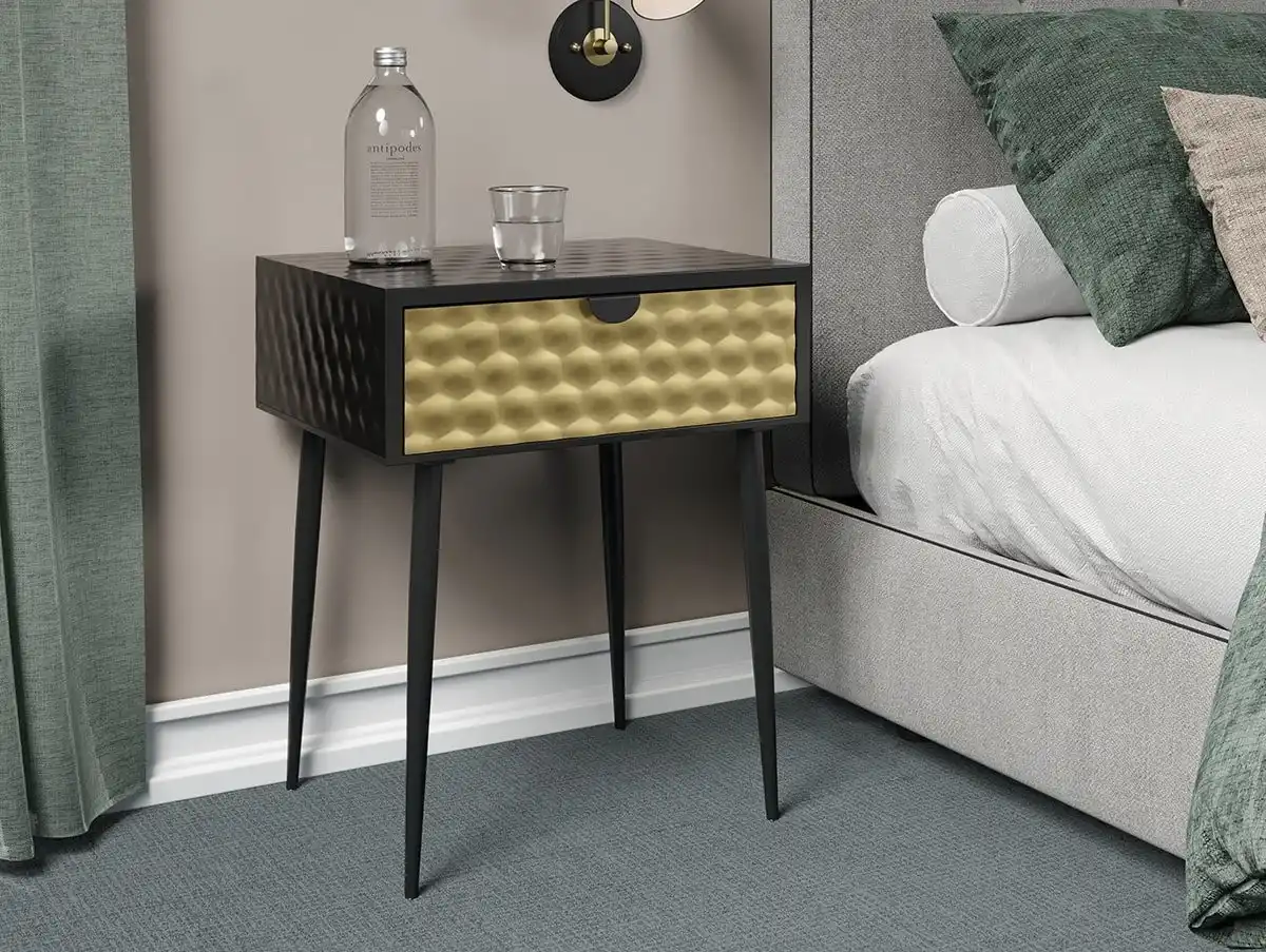Core Core Jupiter 1 Drawer Gold Metal Bedside Table