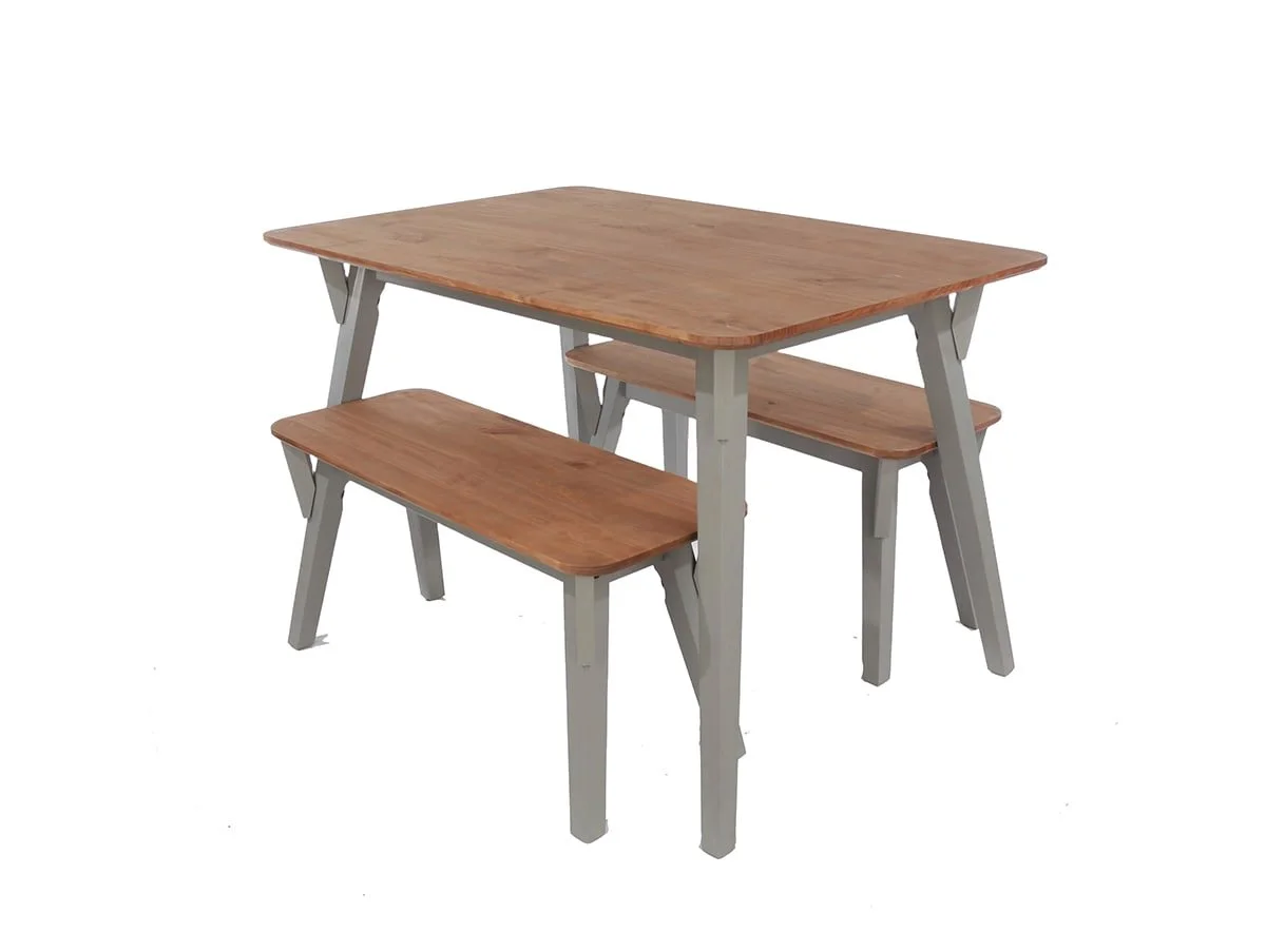 Core Core Corona Grey and Waxed Pine Small Dining Table and 2 Bench Set