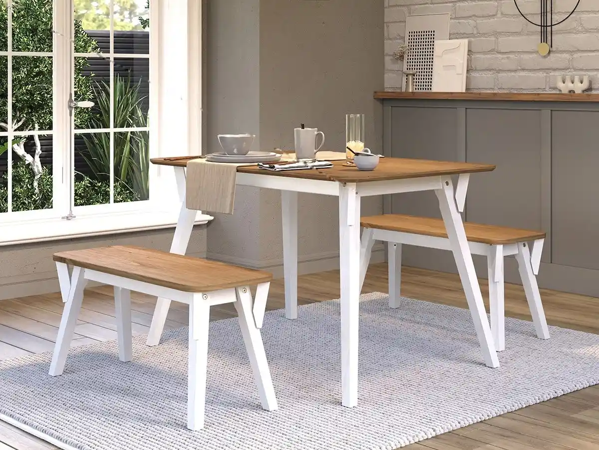 Core Core Corona White Small Dining Table and 2 Bench Set