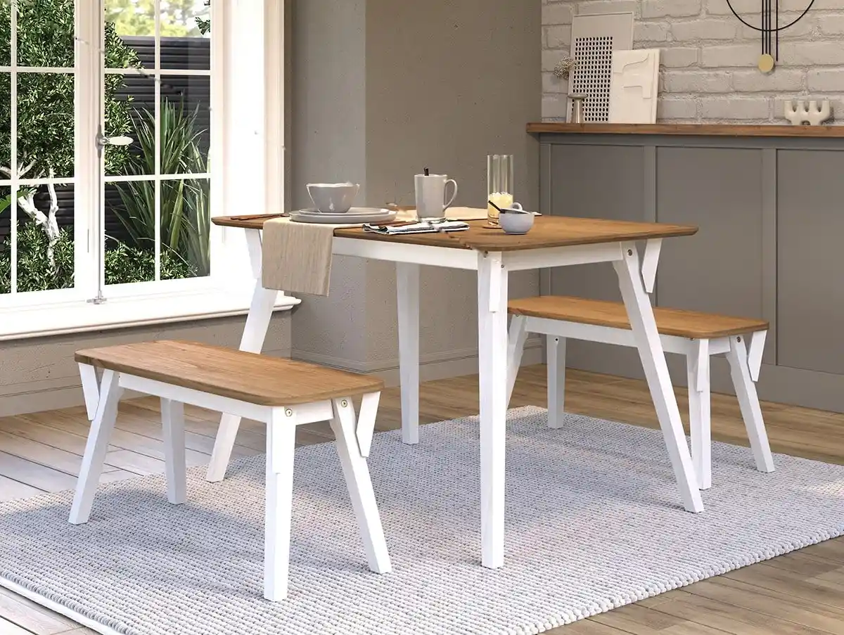 Core Core Corona White Large Dining Table and 2 Bench Set