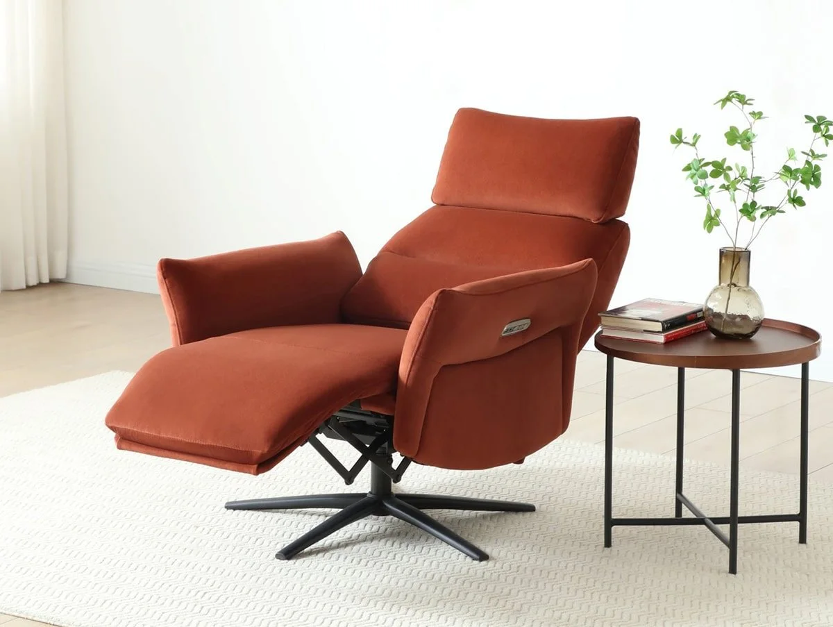 Kyoto Kyoto Austin Burnt Orange Velvet Fabric Power Recliner Chair
