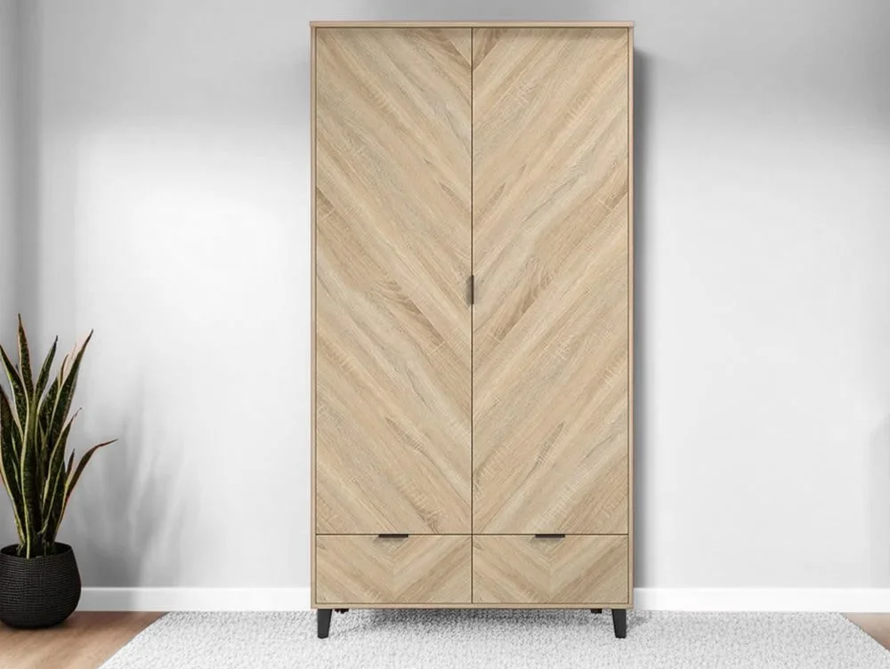 LPD LPD Stockholm Chevron Light Oak 2 Door 2 Drawer Double Wardrobe