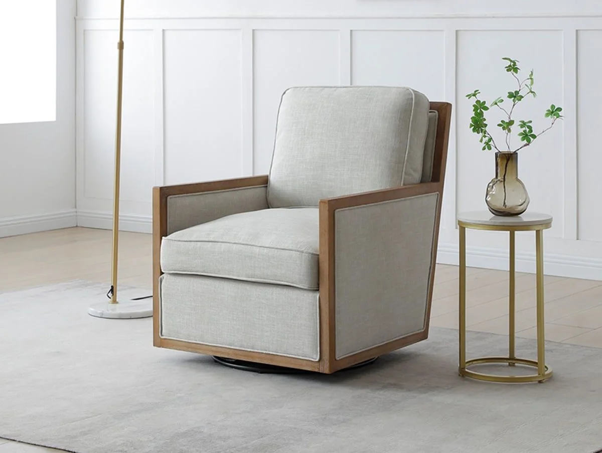 Kyoto Kyoto Beatrice Cream Linen Fabric Swivel Chair
