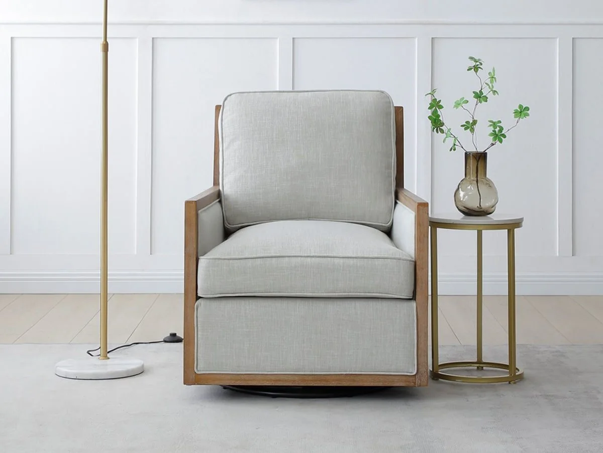 Kyoto Kyoto Beatrice Cream Linen Fabric Swivel Chair