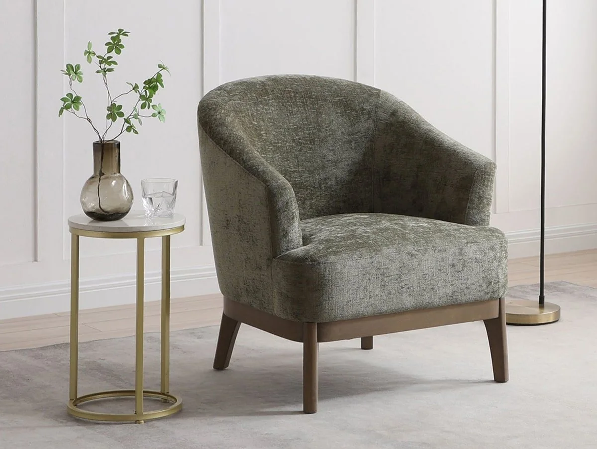 Kyoto Kyoto Ella Distressed Olive Chenille Accent Chair