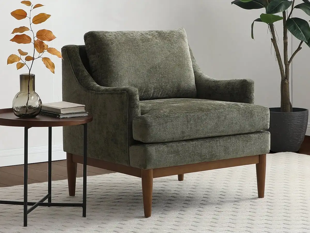 Kyoto Kyoto Briar Olive Chenille Fabric Accent Chair