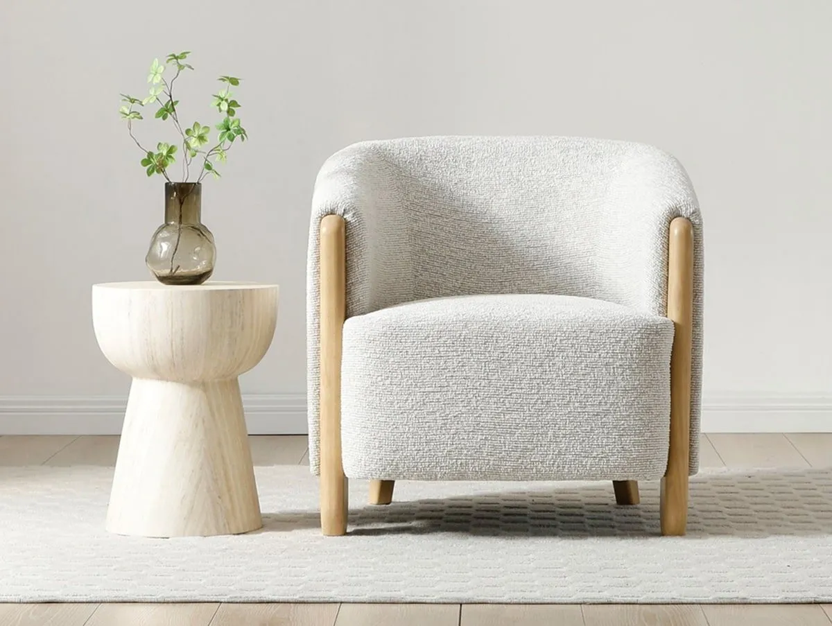 Kyoto Kyoto Jules Natural Textured Woven Chenille Fabric Accent Chair