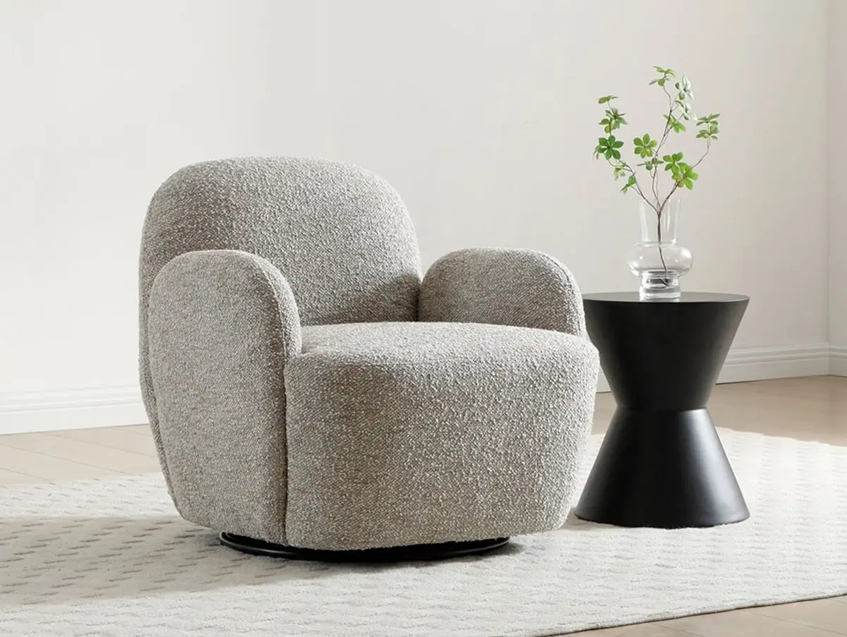 Kyoto Kyoto Micky Natural Textured Boucle Fabric Swivel Chair