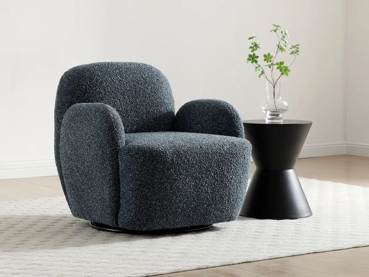 Kyoto Kyoto Micky Navy Textured Boucle Fabric Swivel Chair
