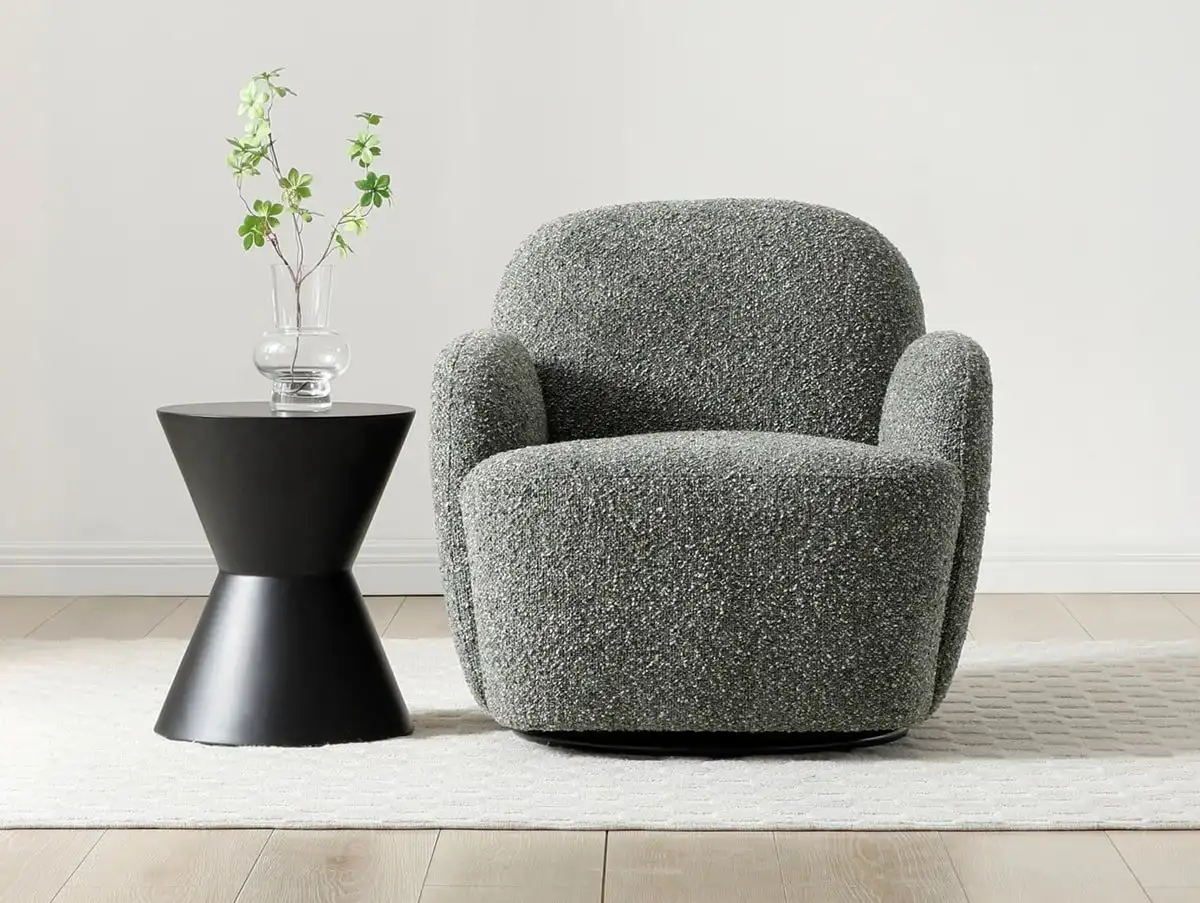 Kyoto Kyoto Micky Olive Textured Boucle Fabric Swivel Chair