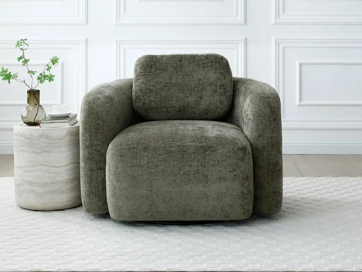 Kyoto Kyoto Mitch Distressed Olive Chenille Fabric Swivel Chair