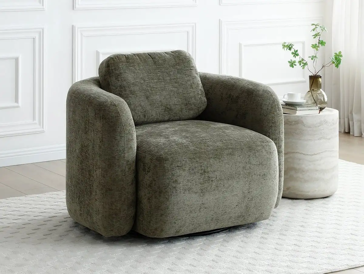 Kyoto Kyoto Mitch Distressed Olive Chenille Fabric Swivel Chair