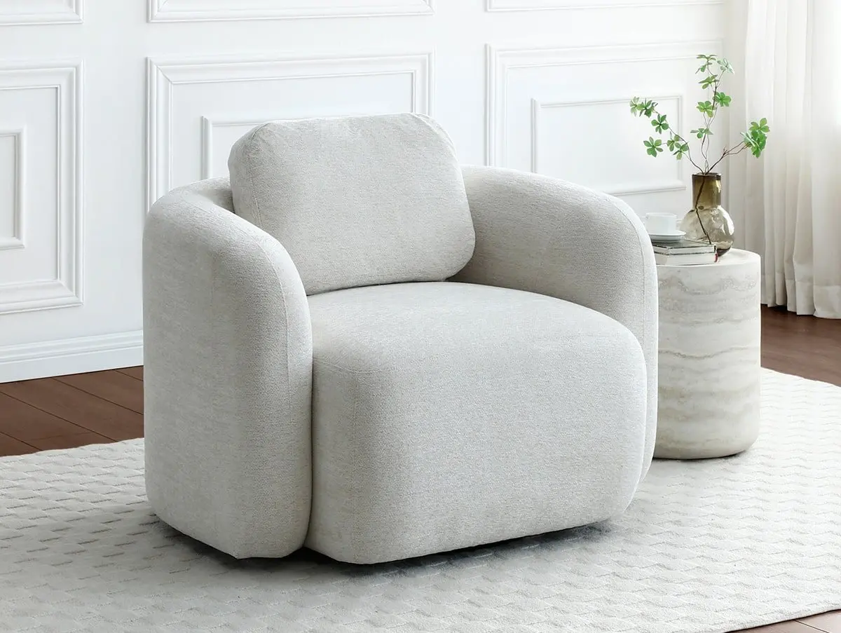 Kyoto Kyoto Mitch Natural Soft Chenille Fabric Swivel Chair