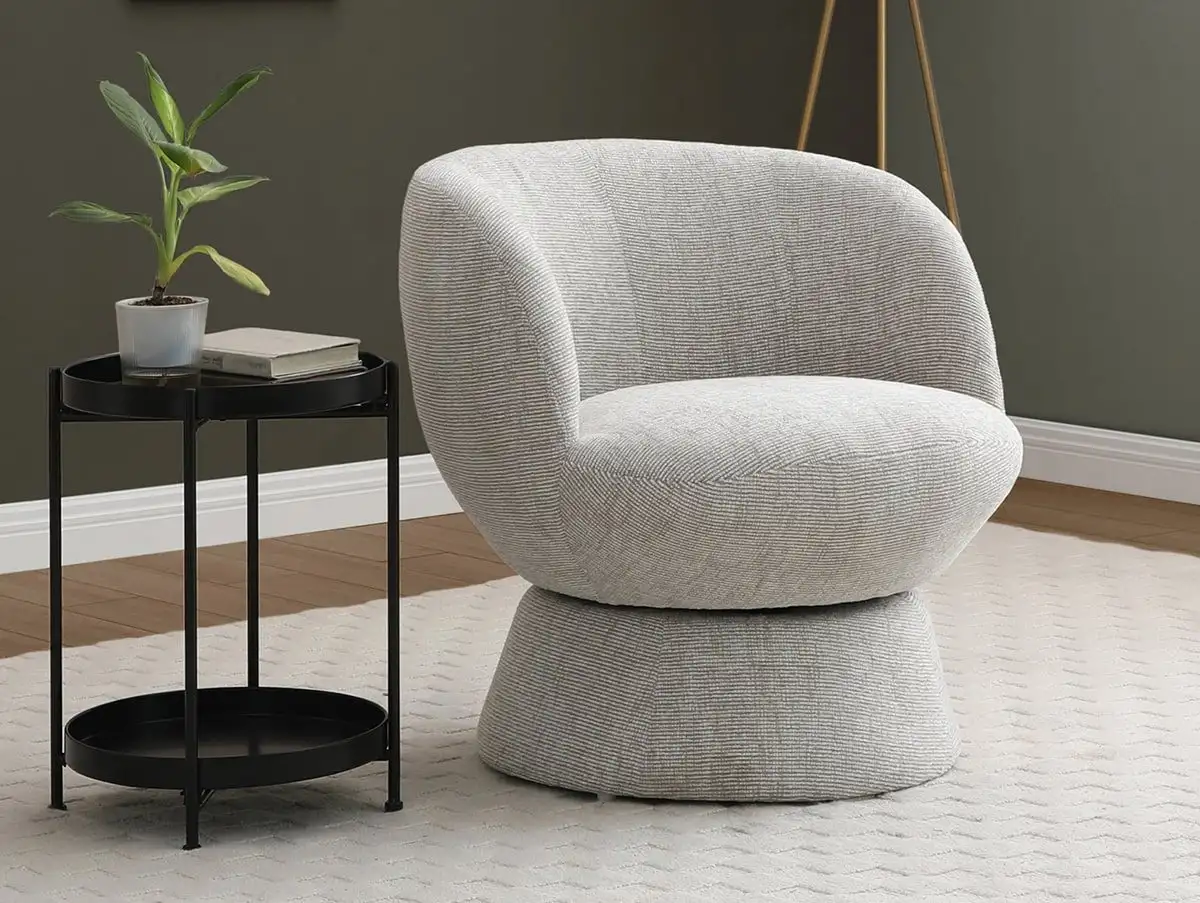 Kyoto Kyoto Tulip Natural Woven Chenille Fabric Swivel Chair