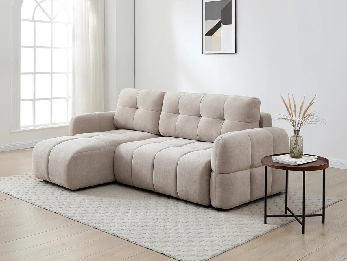 Kyoto Kyoto Morgan Taupe Chenille Fabric Corner Sofa Bed