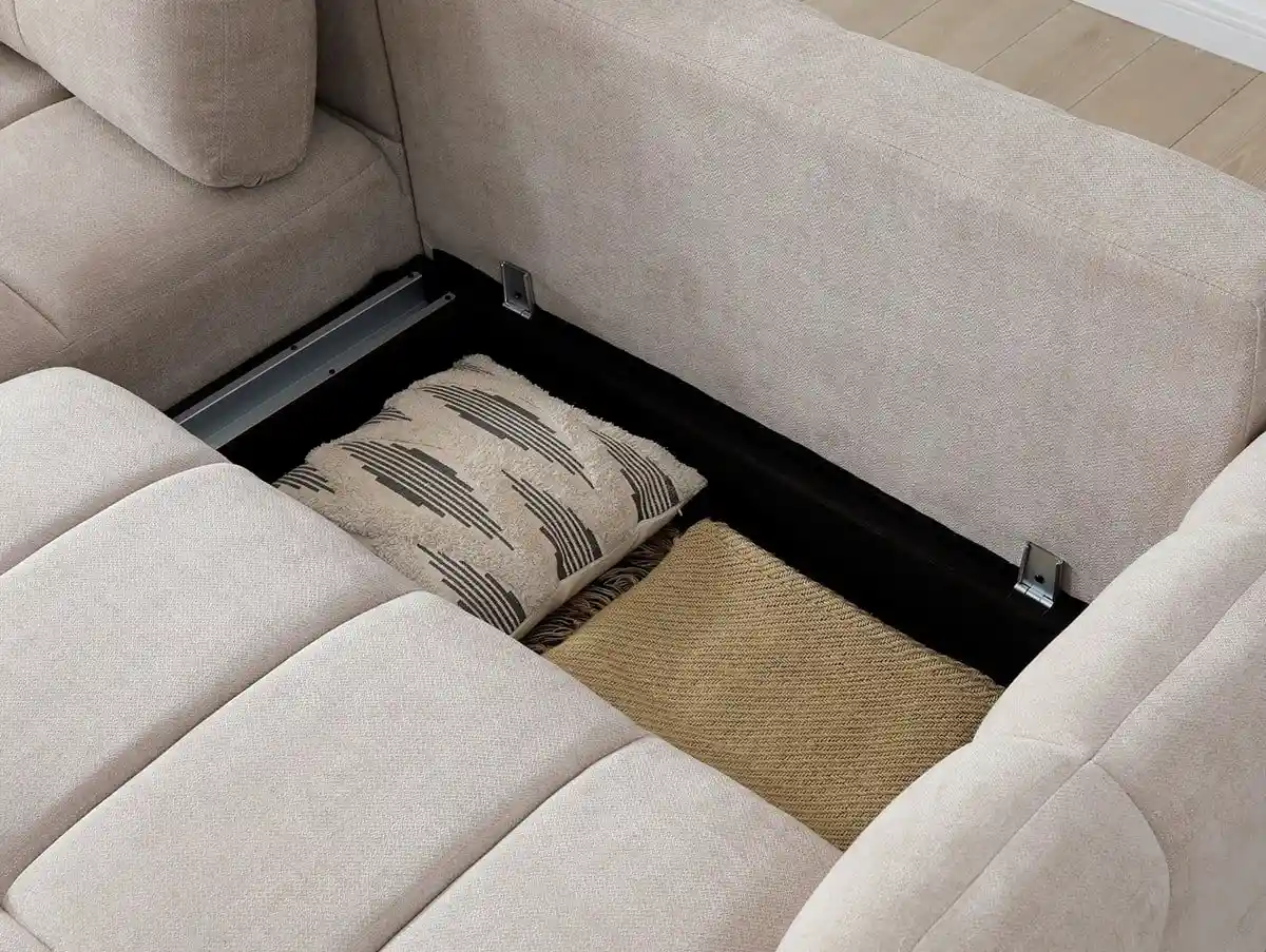 Kyoto Kyoto Morgan Taupe Chenille Fabric Corner Sofa Bed