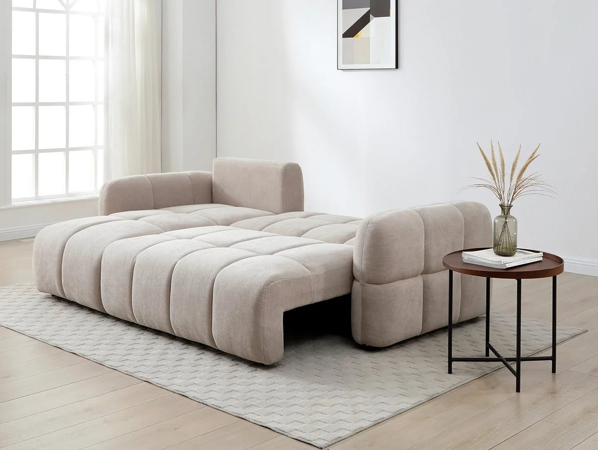 Kyoto Kyoto Morgan Taupe Chenille Fabric Corner Sofa Bed
