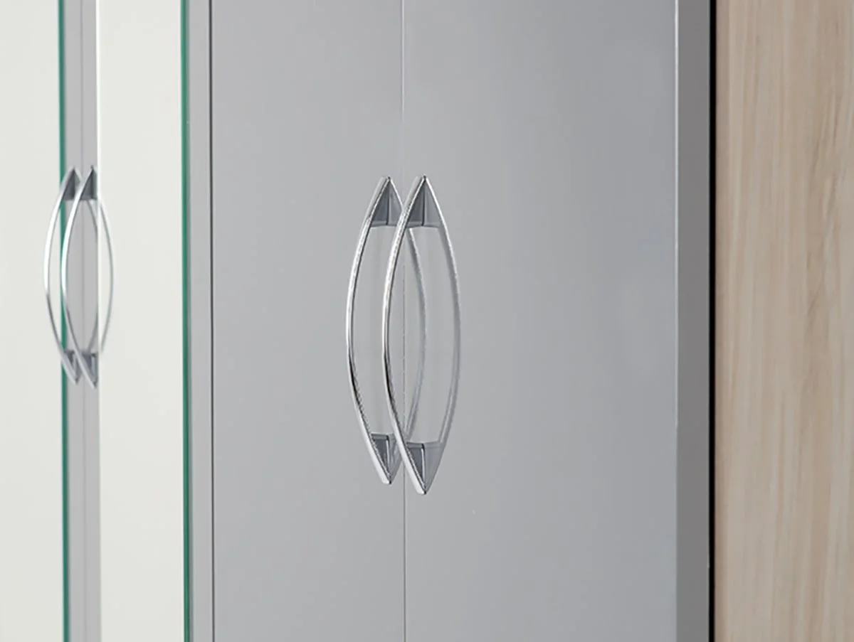 Seconique Seconique Nevada Grey Gloss and Oak 4 Door 2 Drawer Mirrored Wardrobe