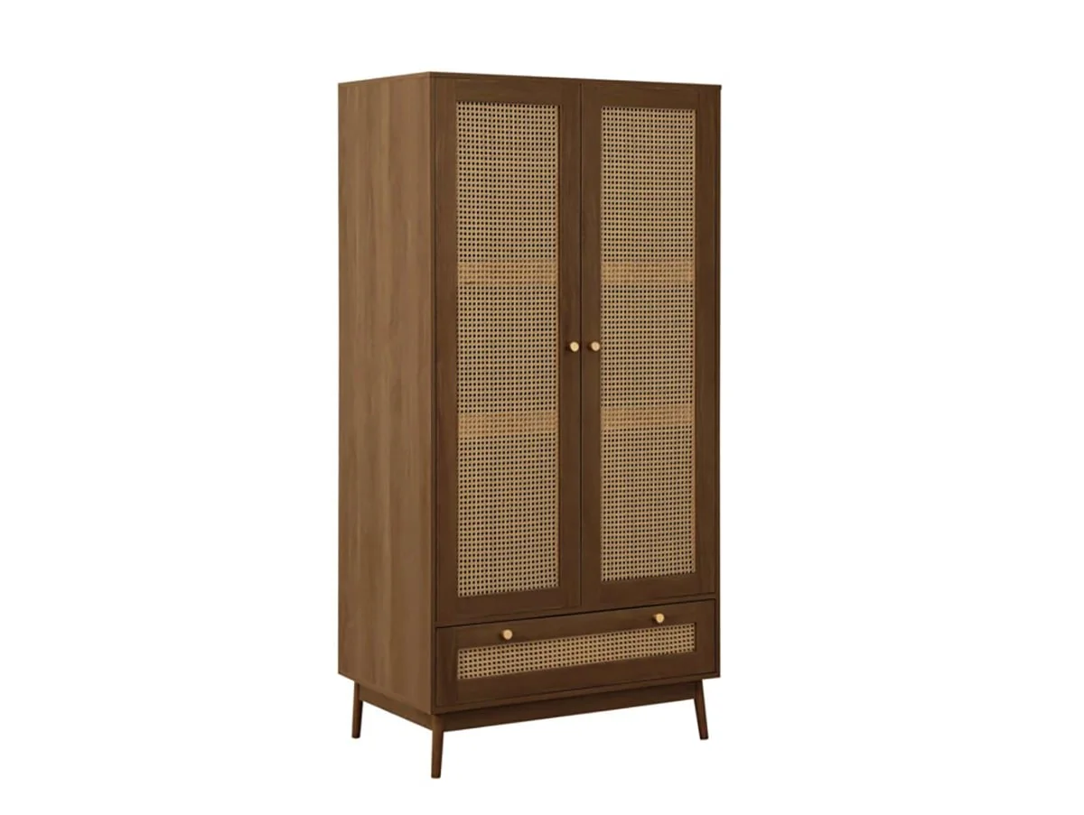 Birlea Birlea Croxley Rattan and Walnut 2 Door 1 Drawer Wardrobe