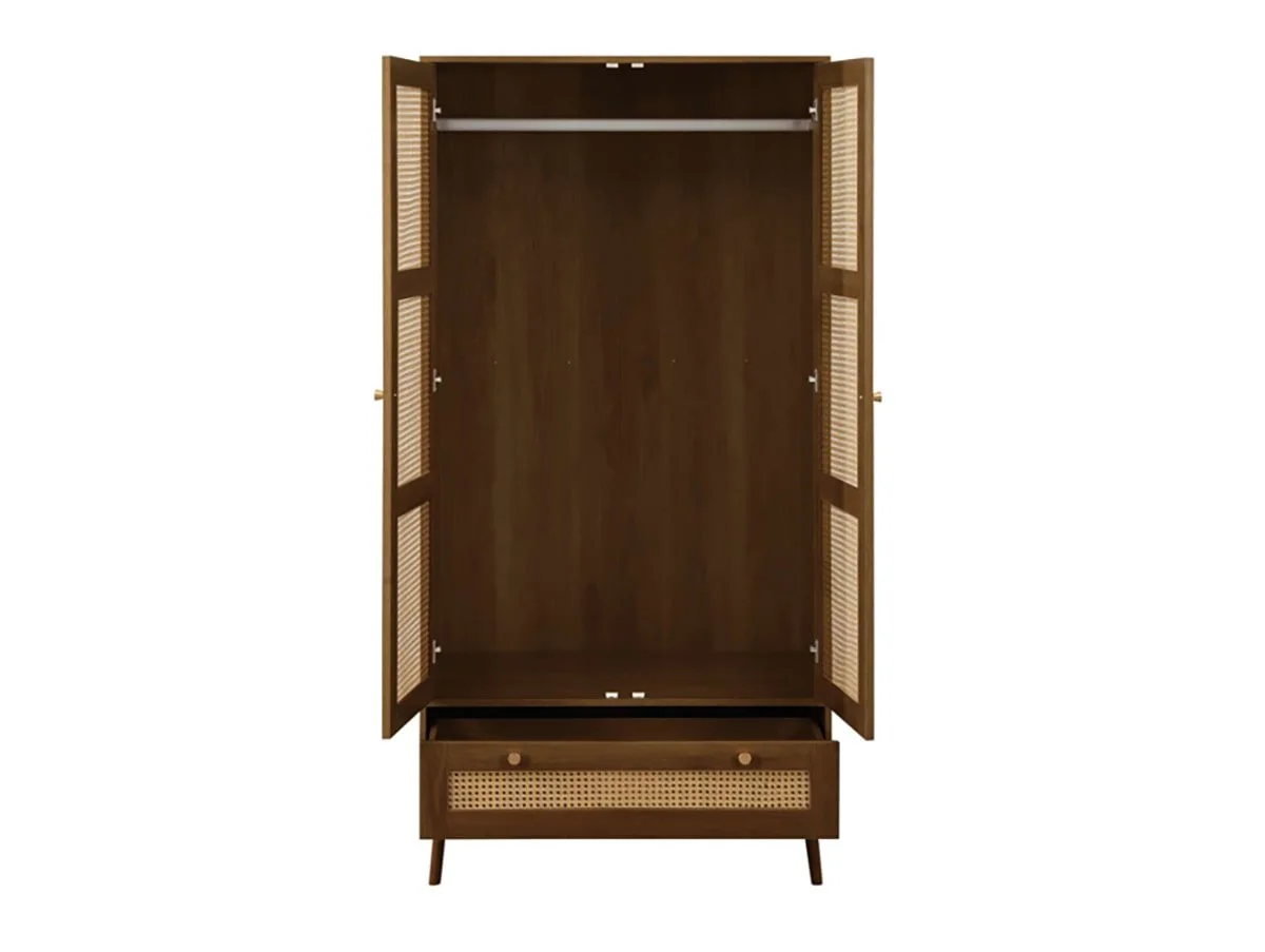 Birlea Birlea Croxley Rattan and Walnut 2 Door 1 Drawer Wardrobe