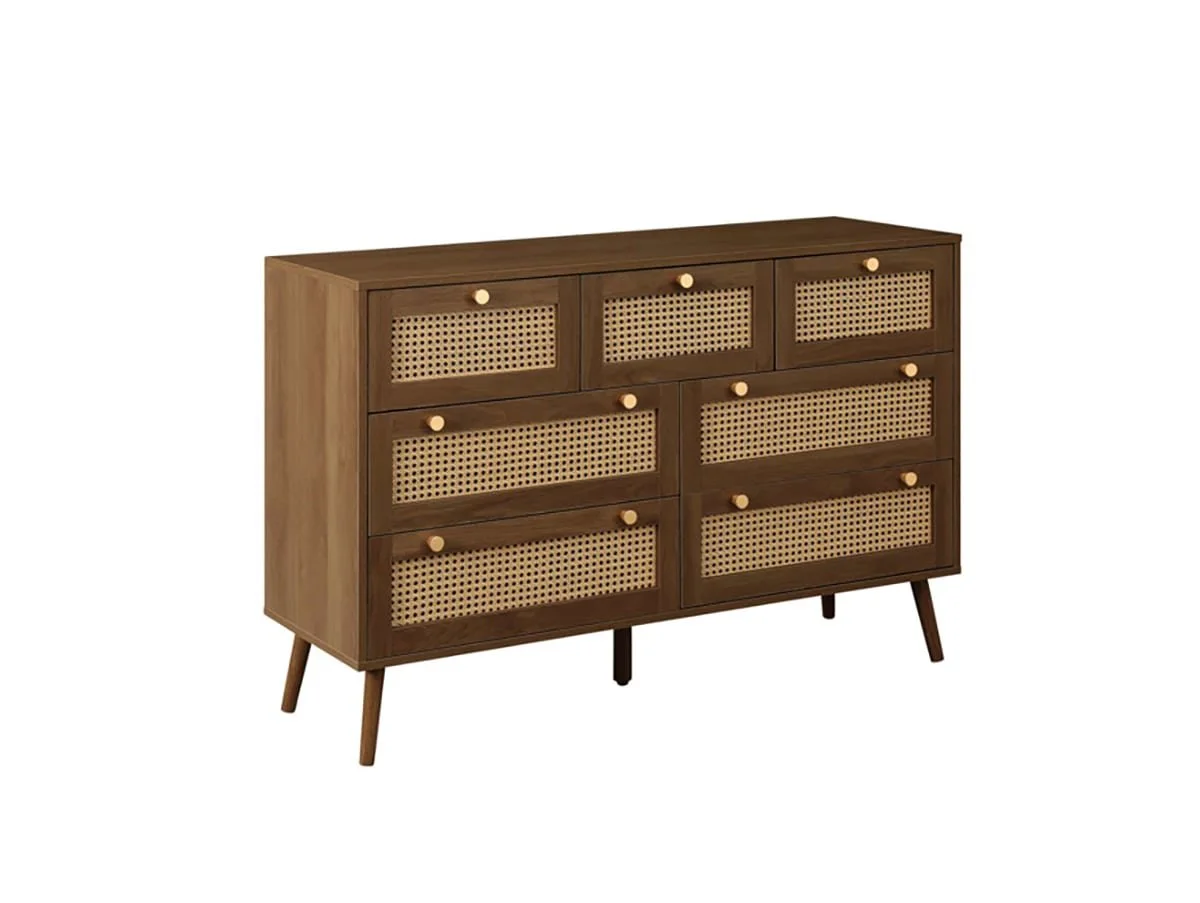 Birlea Birlea Croxley Rattan and Walnut 7 Drawer Chest of Drawers