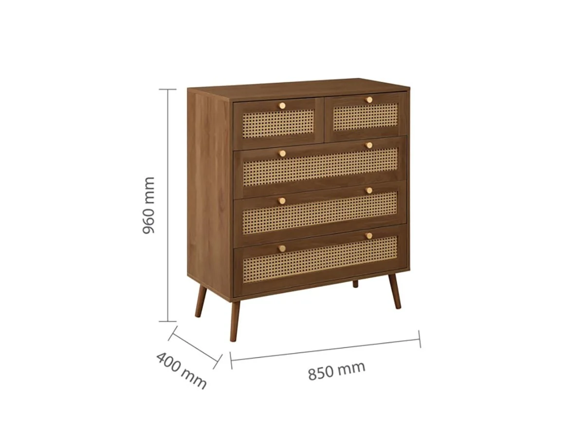 Birlea Birlea Croxley Rattan and Walnut 3+2 Drawer Chest of Drawers