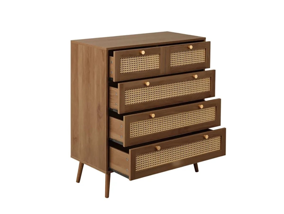 Birlea Birlea Croxley Rattan and Walnut 3+2 Drawer Chest of Drawers