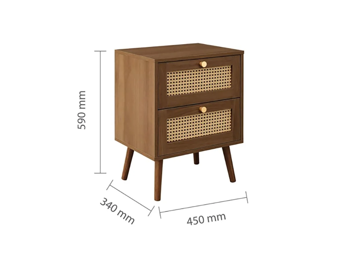 Birlea Birlea Croxley Rattan and Walnut 2 Drawer Bedside Table