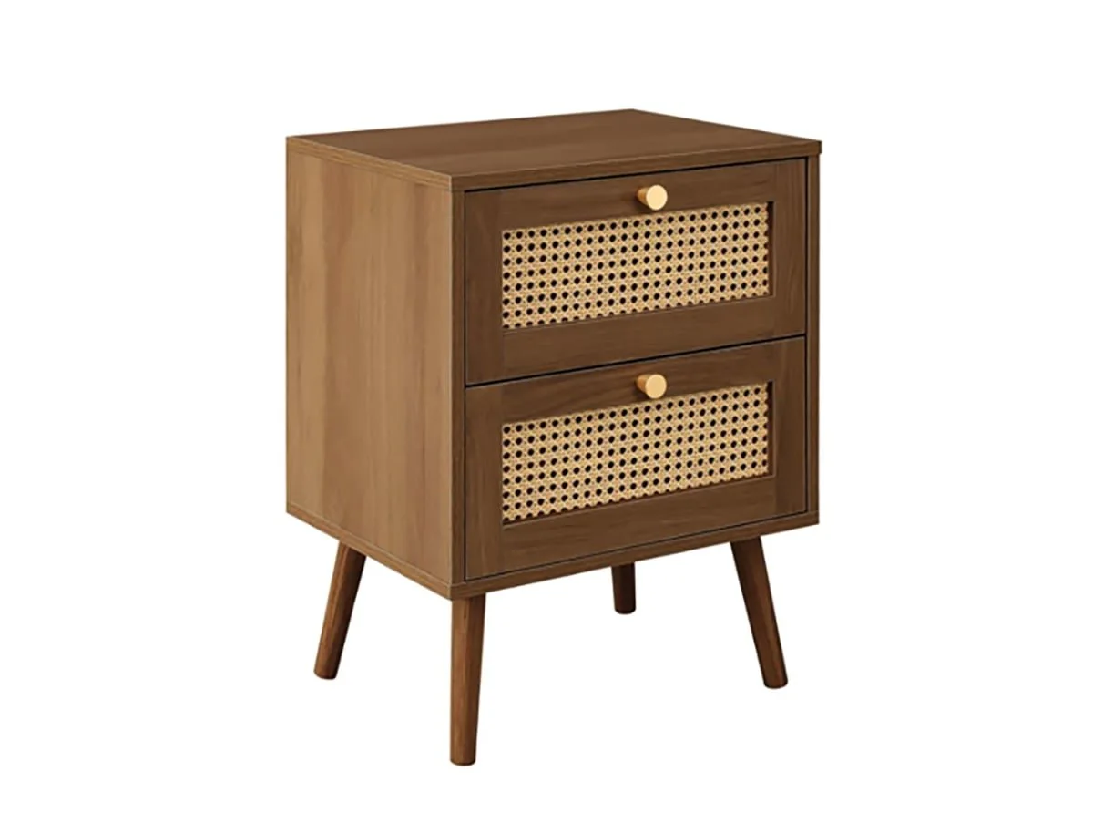Birlea Birlea Croxley Rattan and Walnut 2 Drawer Bedside Table