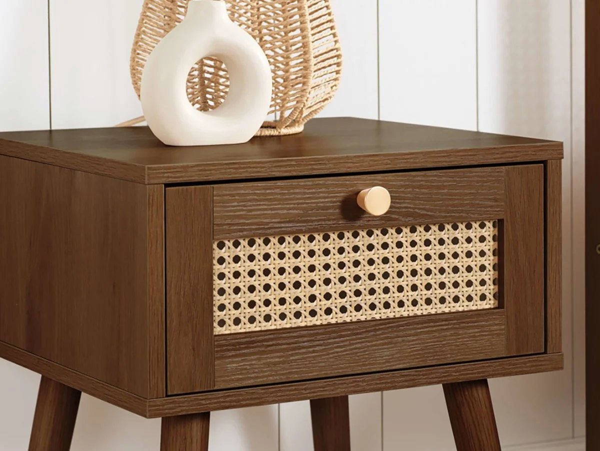 Birlea Birlea Croxley Rattan and Walnut 1 Drawer Bedside Table