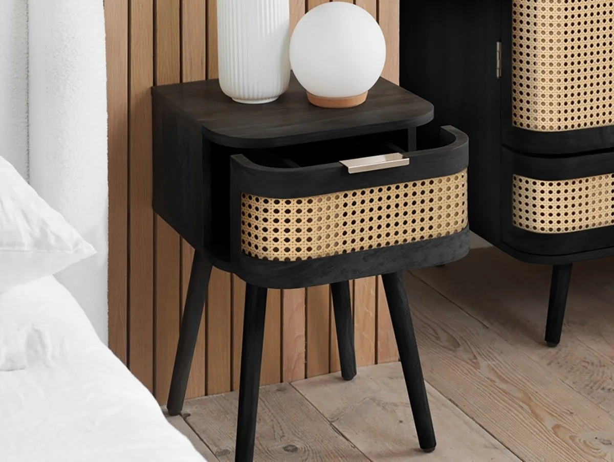 Birlea Birlea Noah Rattan and Black 1 Drawer Bedside Table