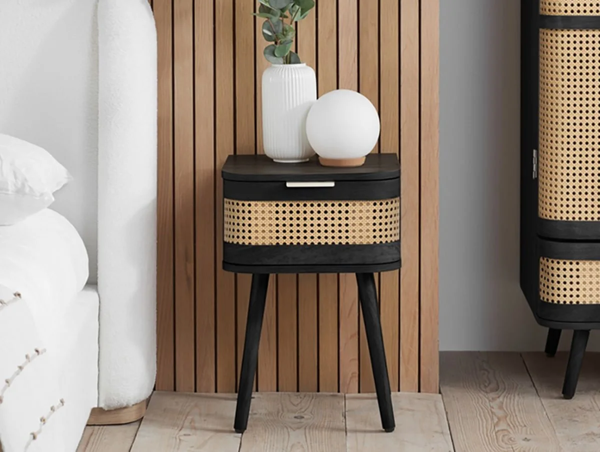 Birlea Birlea Noah Rattan and Black 1 Drawer Bedside Table