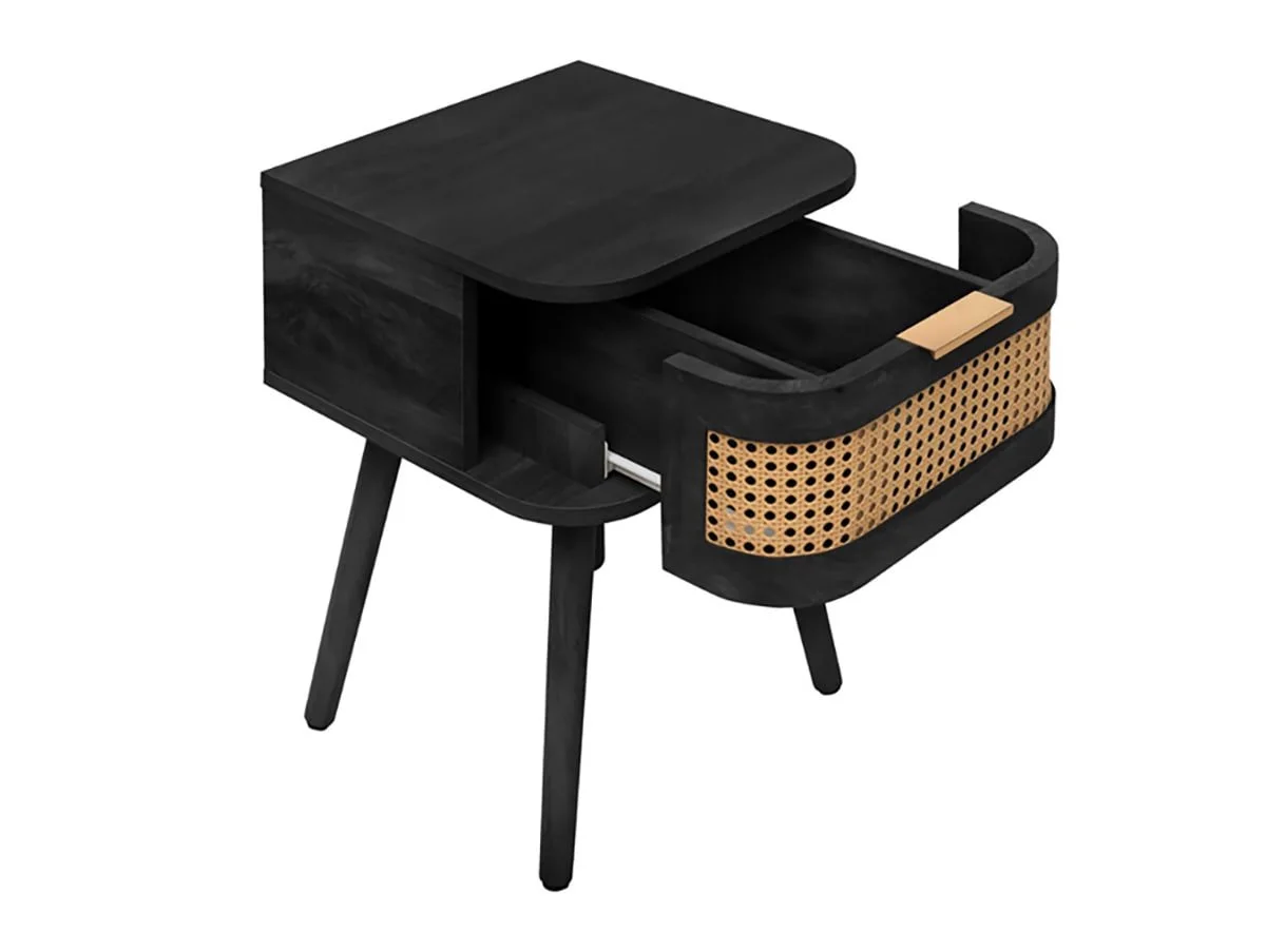 Birlea Birlea Noah Rattan and Black 1 Drawer Bedside Table