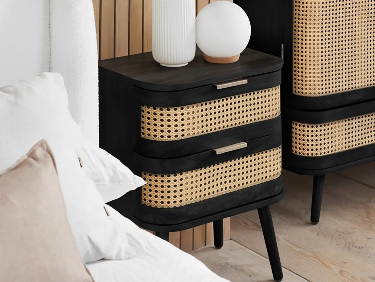 Birlea Birlea Noah Rattan and Black 2 Drawer Bedside Table