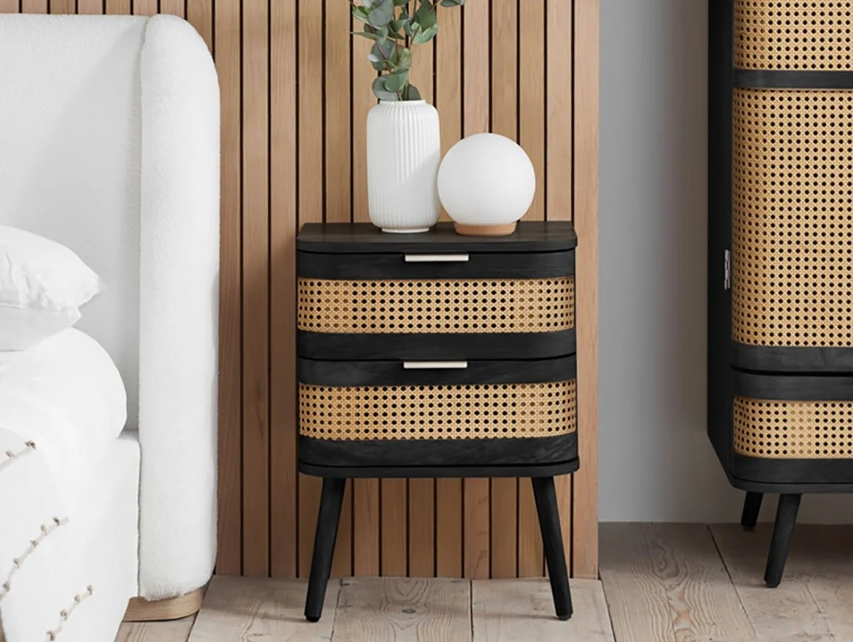 Birlea Birlea Noah Rattan and Black 2 Drawer Bedside Table