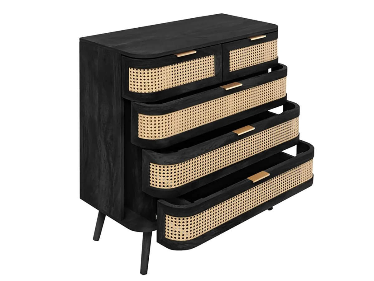 Birlea Birlea Noah Rattan and Black 5 Drawer Chest of Drawers