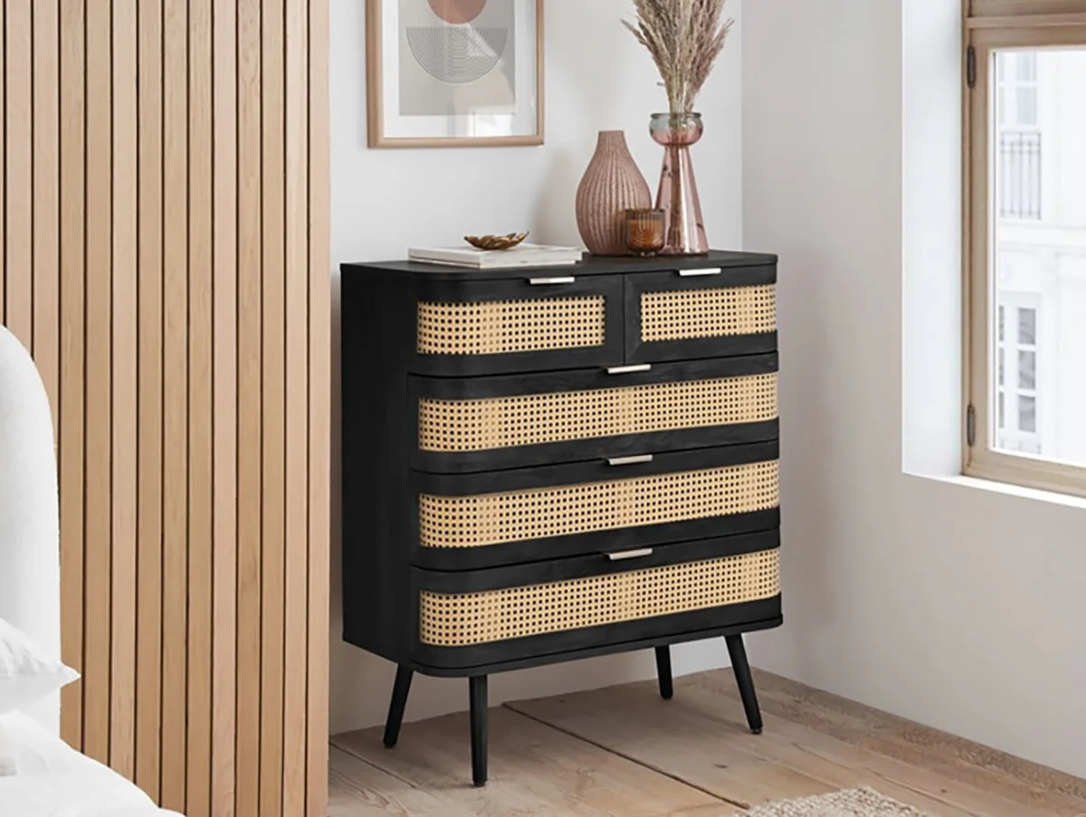 Birlea Birlea Noah Rattan and Black 5 Drawer Chest of Drawers