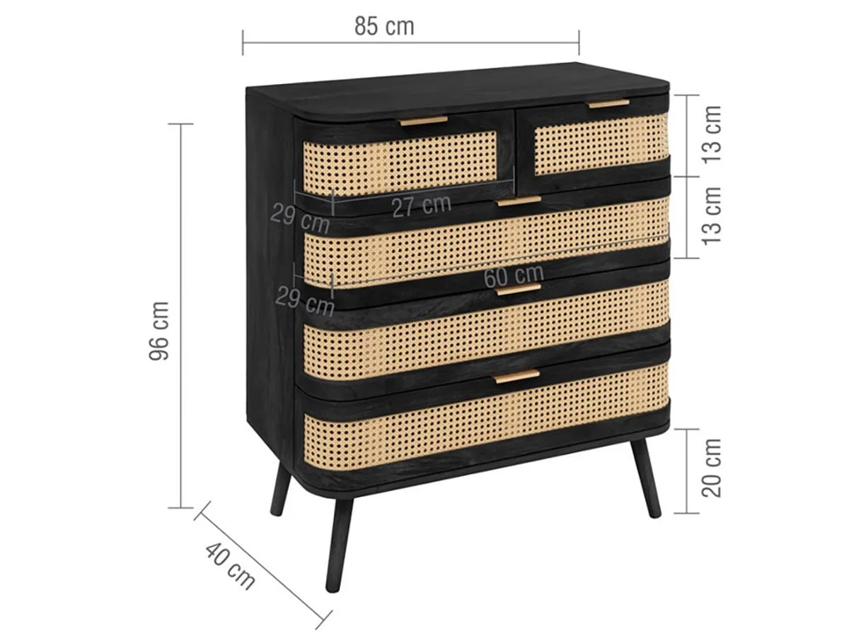 Birlea Birlea Noah Rattan and Black 5 Drawer Chest of Drawers