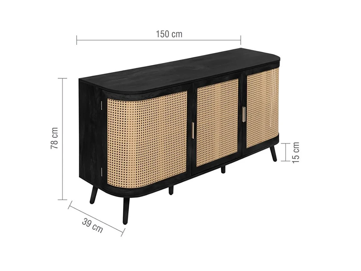 Birlea Birlea Noah Rattan and Black 3 Door Sideboard