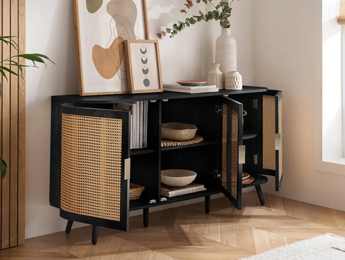 Birlea Birlea Noah Rattan and Black 3 Door Sideboard