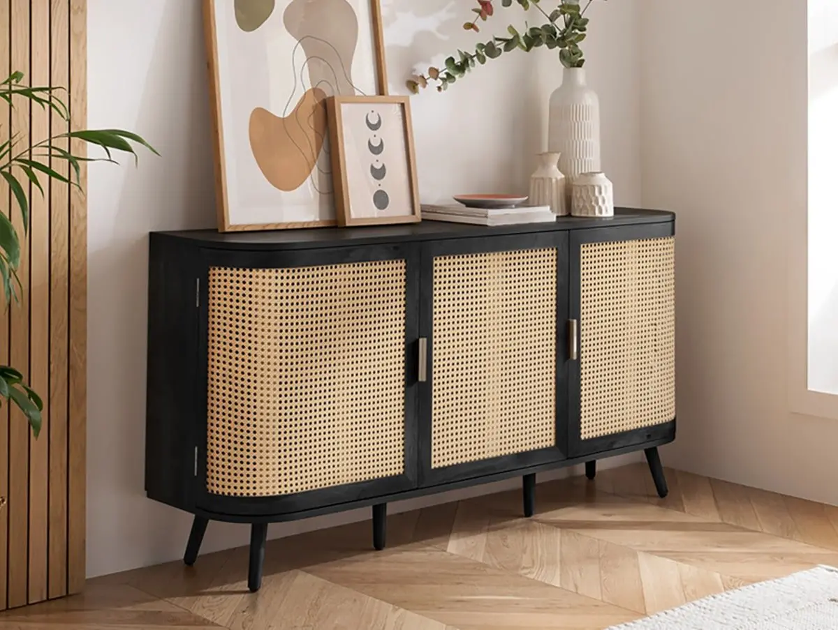 Birlea Birlea Noah Rattan and Black 3 Door Sideboard